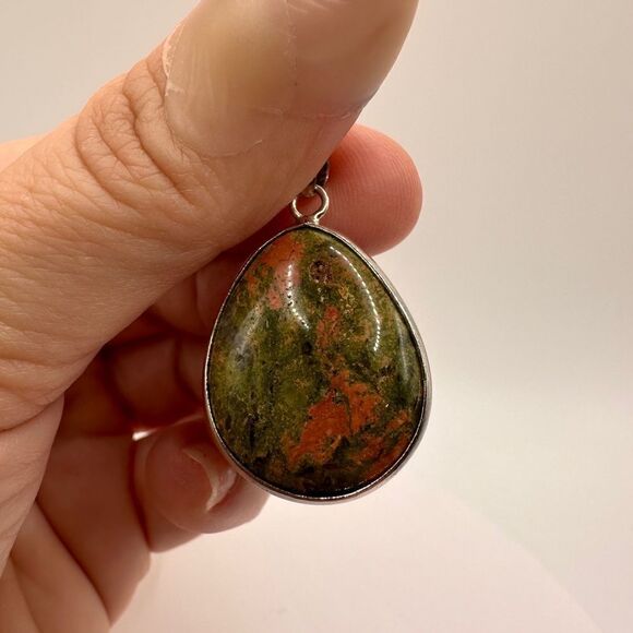 SALE! Genuine Unakite Jasper teardrop pendant! - Picture 6 of 11